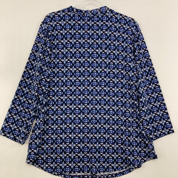 JM Collection XL Blue Black Floral Abstract Pattern Stretch Knit Top Office - Picture 8 of 9